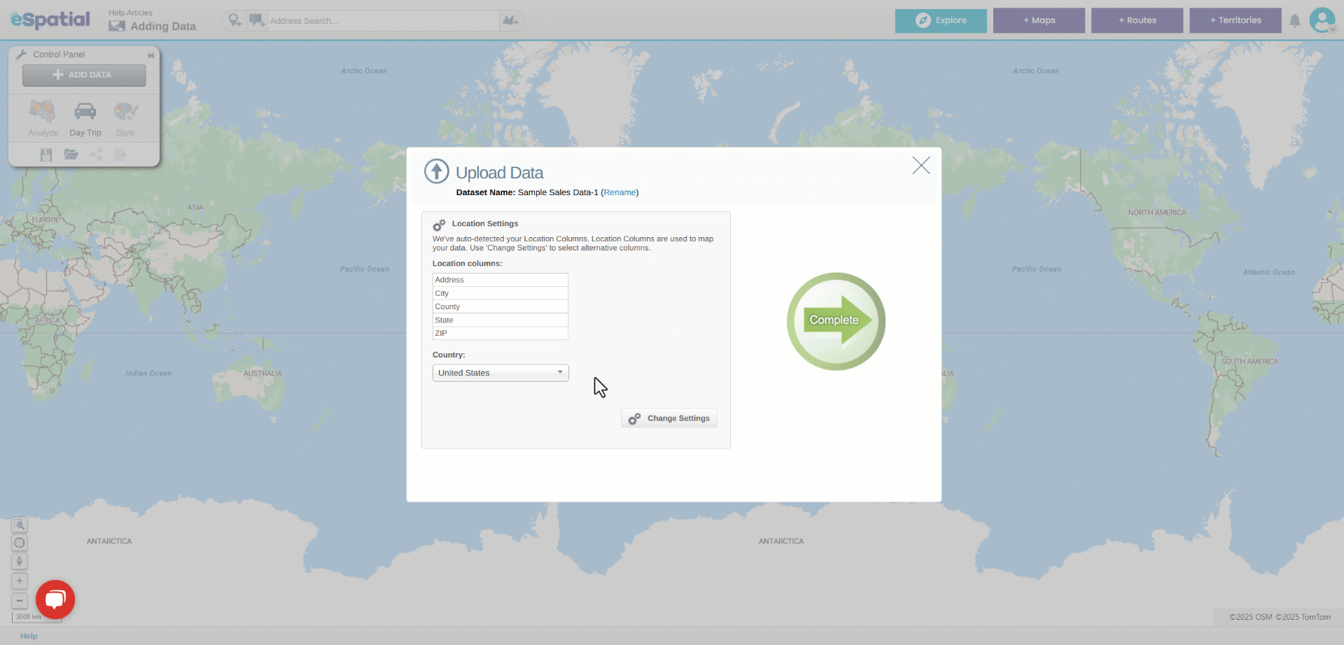 2. Adding data using Address - Upload Window