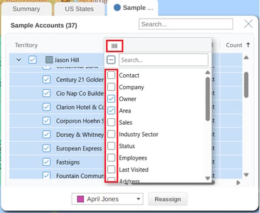 Add columns to selction