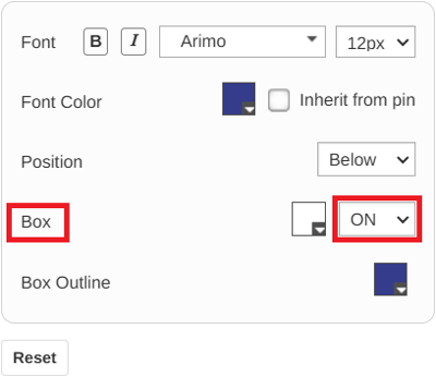 Label box settings style menu (Zoomed)