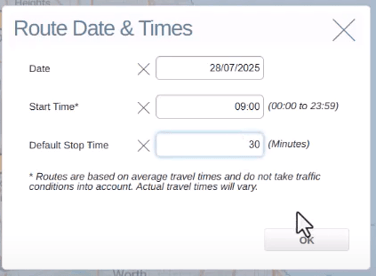 Route Date amd Times