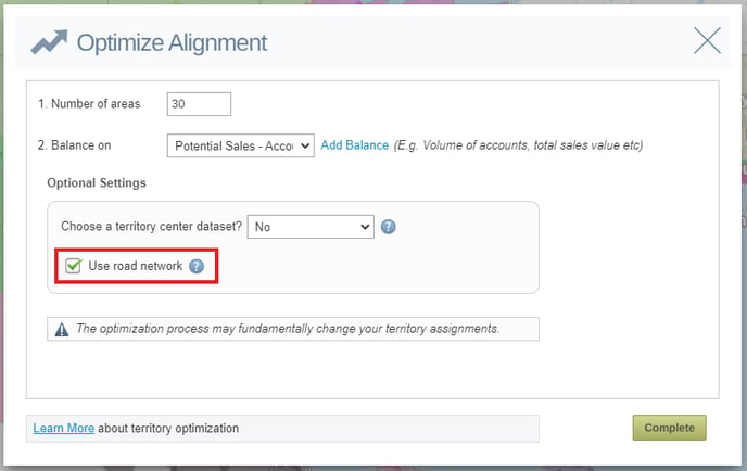 Use Road Network Optimized Territories