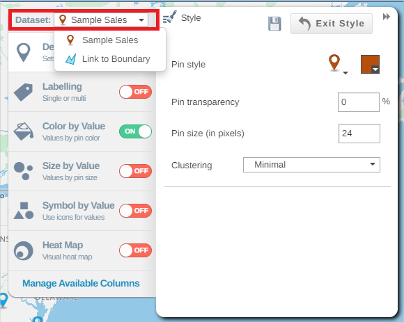 Navigate between datasets in styling
